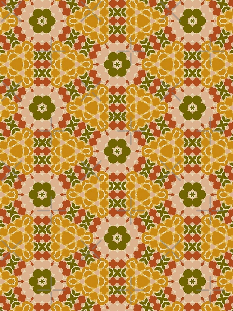 Retro Floral Kaleidoscope Pattern – Warm 70s Boho Geometric Design by Surfy42
