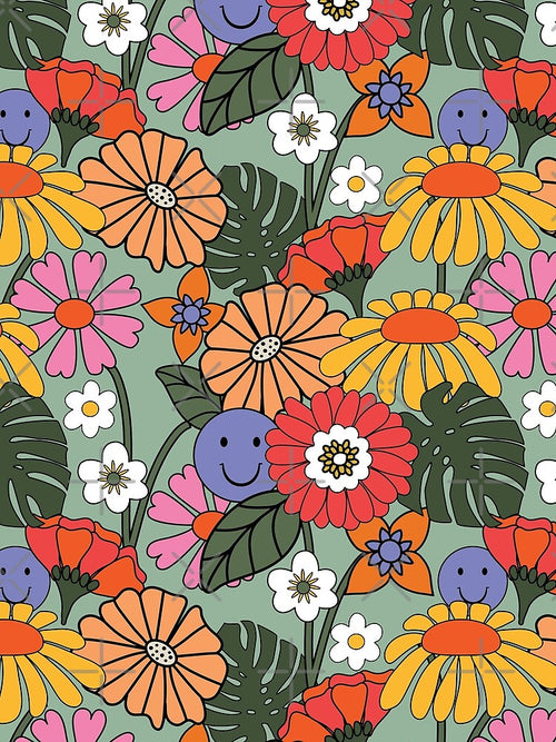 70's Retro Groovy Summer Floral Pattern by TeeBeesDesign