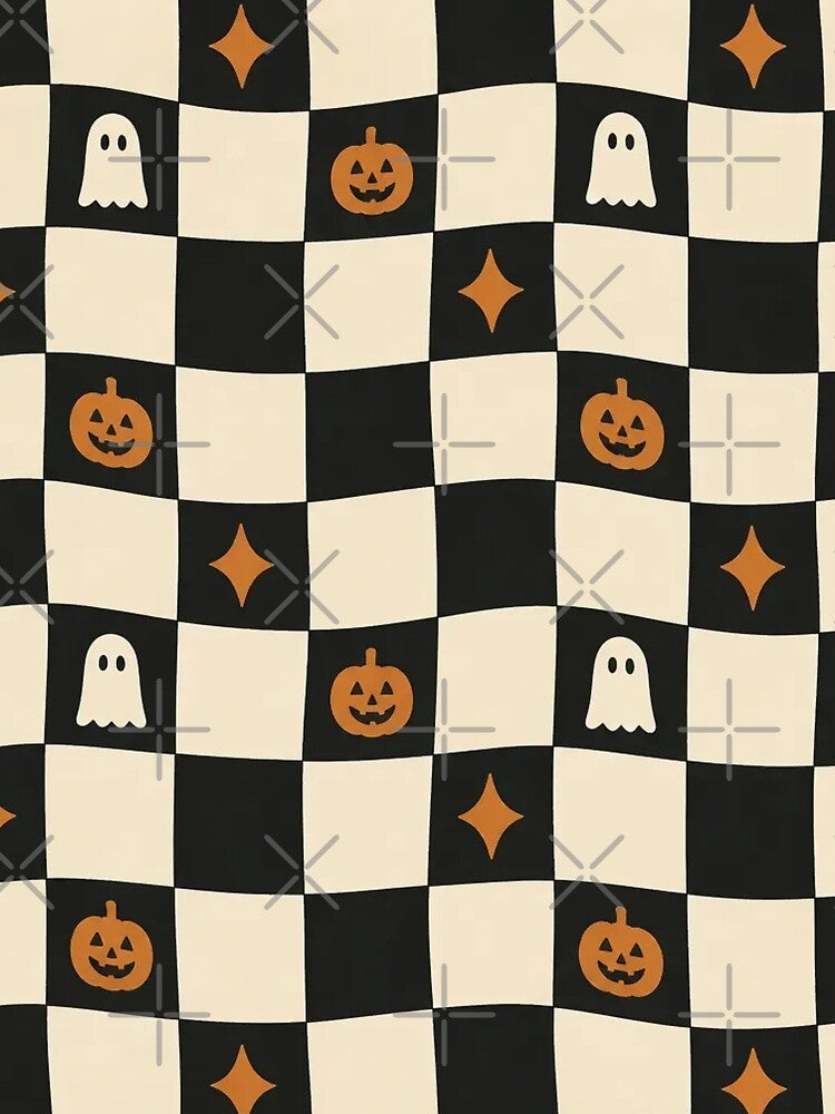 Retro Checkered Halloween Pumpkin Ghost Checkerboard by StickyGuys