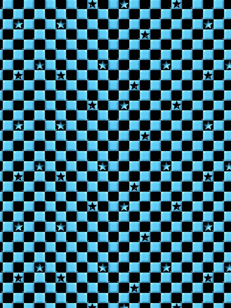 Y2K Scene Blue Checker Stars – Emo & Skater Aesthetic Pattern by bunnyreeaa