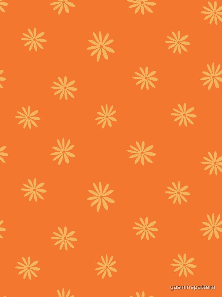 Retro groovy 60s 70s sunny  yellow flowers pattern on orange by Yasminepatterns