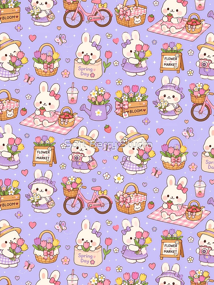 Bunny Spring Flower Market Pattern by Soft Berry Studio