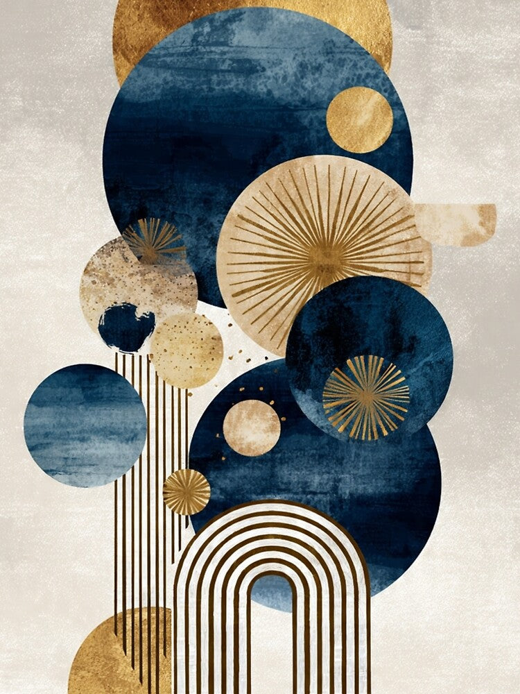Boho Chic Composition: Midnight Blue and Gold - Geometric Sun and Half-Moons by DkSpirit