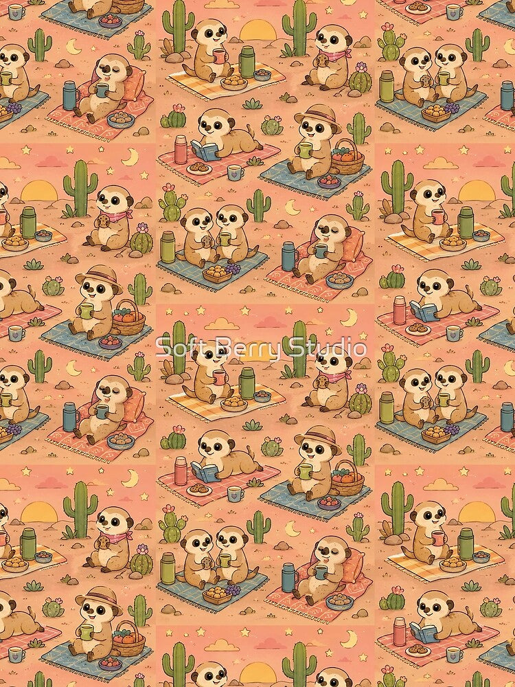 Meerkat Desert Sunset Picnic Pattern by Soft Berry Studio