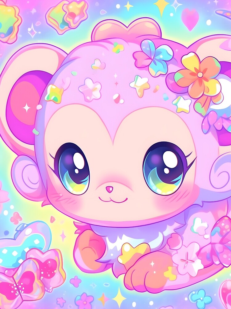 Y2K Aesthetic - Prismatic Primates in Pink by Cosmic-Canvases