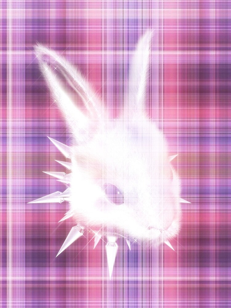 Punk Tartan Cyber Y2K Glowing Spiked Bunny Pink Plaid Tartan by FiendDoll