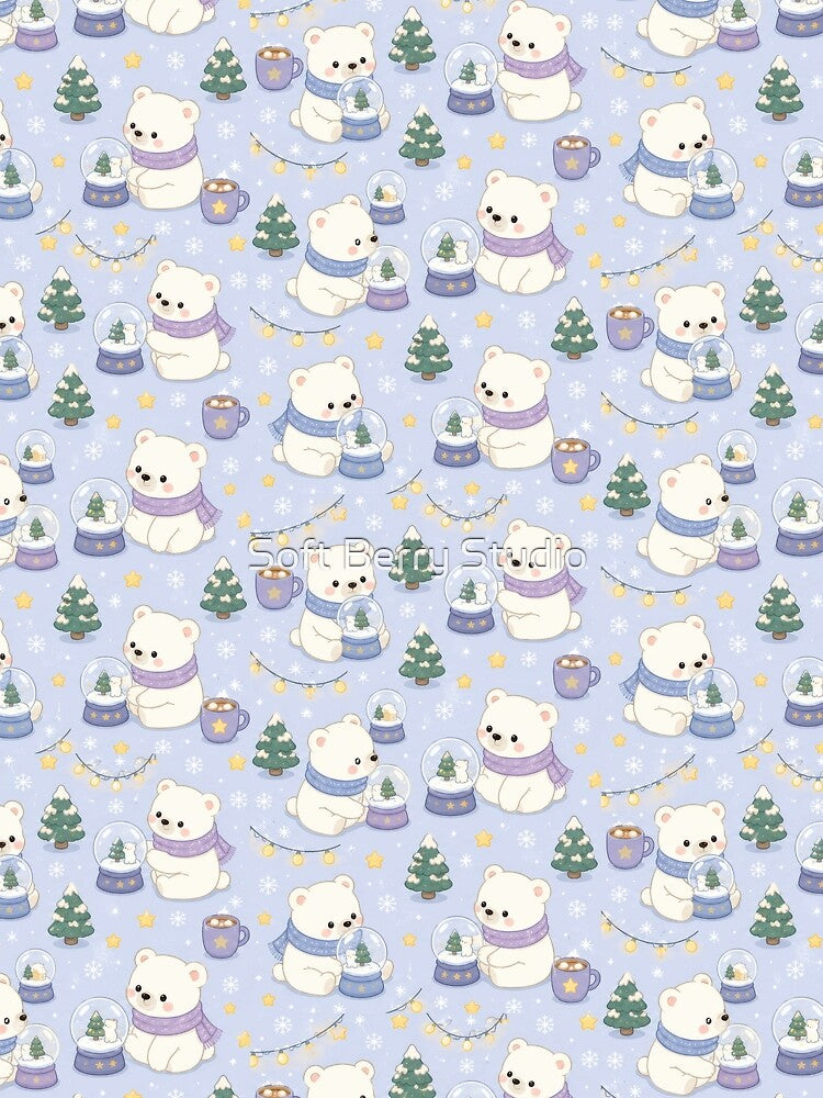Polar Bear Cozy Snow Globe Kawaii Pattern by Soft Berry Studio