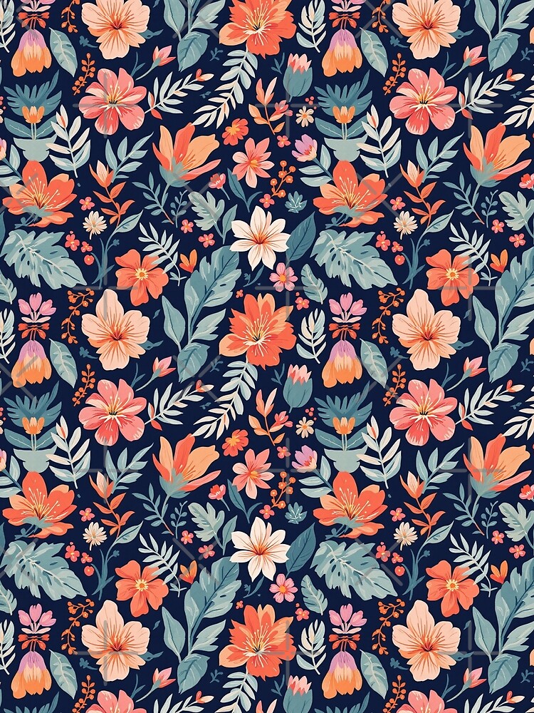 Tropical Garden Floral Seamless Pattern – Coral and Teal Retro Boho Flower Design by Sunstone Print