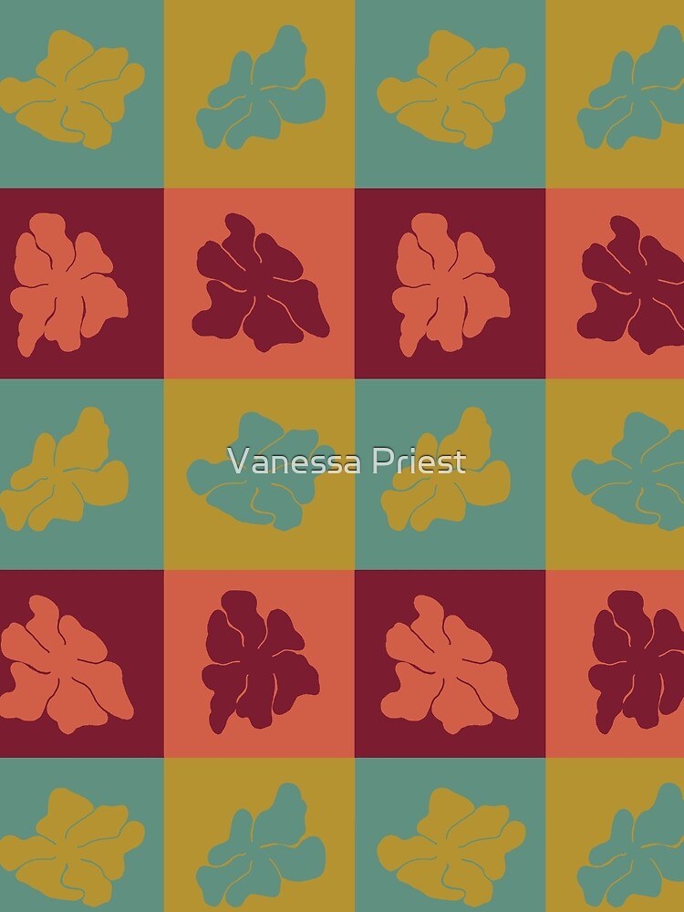 Wavy Retro Flowers - Checkered Pattern by Vanessa Priest