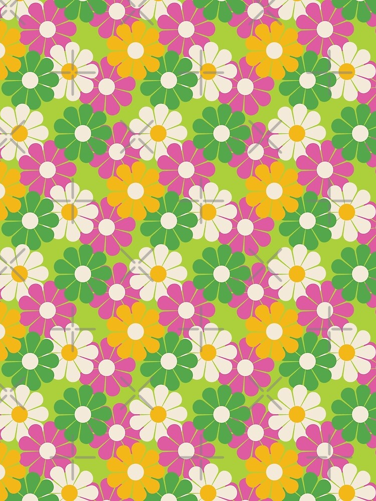 Small Scale Retro Floral Spring Daisy Blooms Pattern by ClaudiaFlores