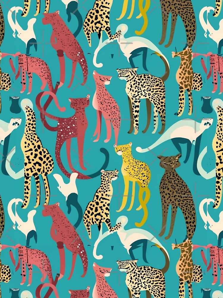 Seamless pattern in color palette for cool winter, true winter seasonal beauty, leopard, mid-century modern, 70's, space age, vintage, vibrant colors by gulka8
