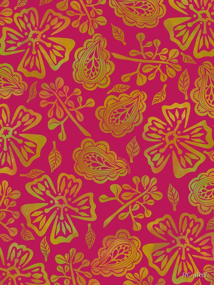 Pink & Gold Retro Florals by RC-aRtY
