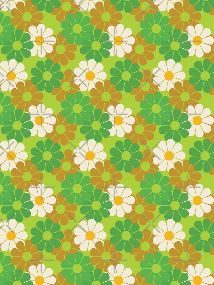 Small Scale 70s Retro Green Floral Spring Daisy Blooms Pattern by ClaudiaFlores