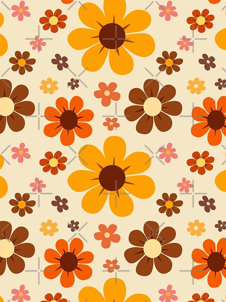 Retro 70s Floral Seamless Pattern | Vintage Orange & Brown Flower Power Design by RJACreative