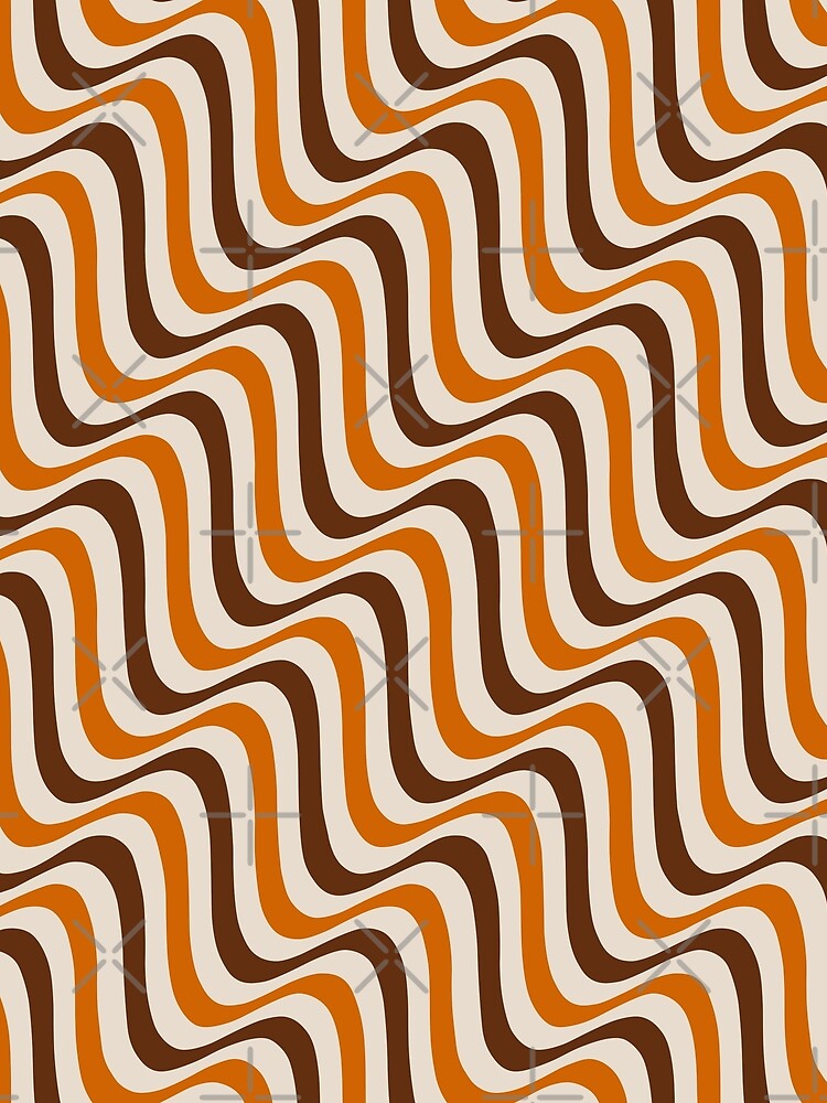 Earthy 70s Zig Zag Pattern – Burnt Orange Brown Cream Retro Wave Print by Retro Street Studios