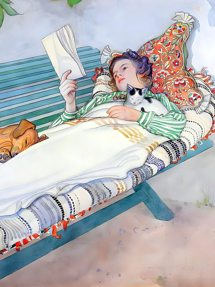 Carl Larsson - Woman Relaxing on a Bench Reading by Jon-Baran