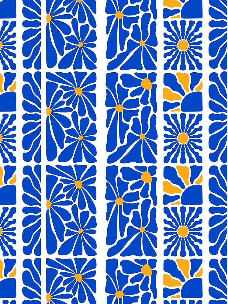 Cobalt Blue Abstract Floral Grid by WillCraftx