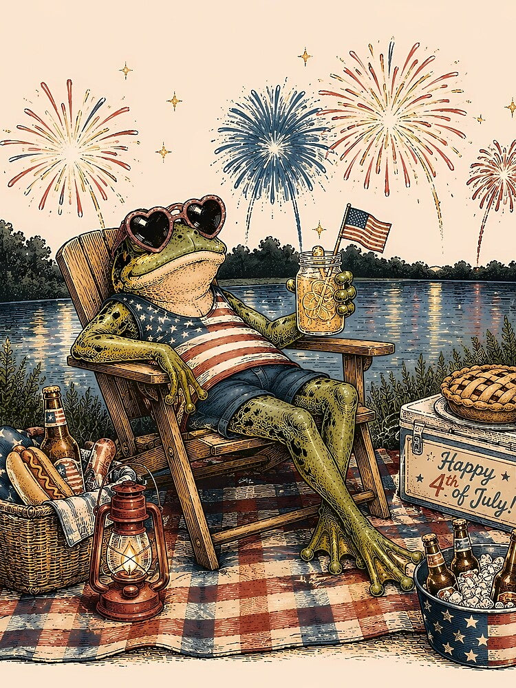 Vintage 4th of July Frog Fireworks Picnic Holiday by BeataPrint