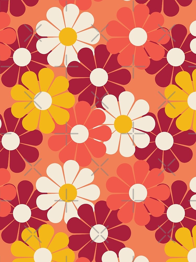 Large Scale 70s Retro Orange Floral Spring Daisy Blooms Pattern by ClaudiaFlores