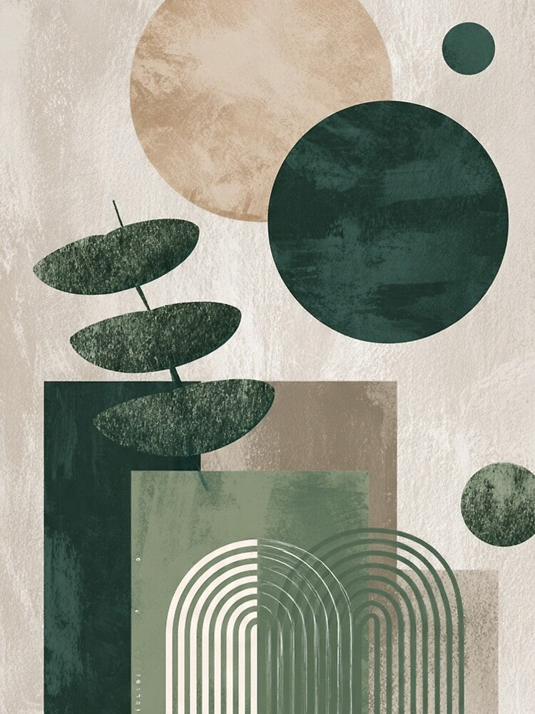Boho Nature Composition - Forest Green Beige Geometric Sun by DkSpirit