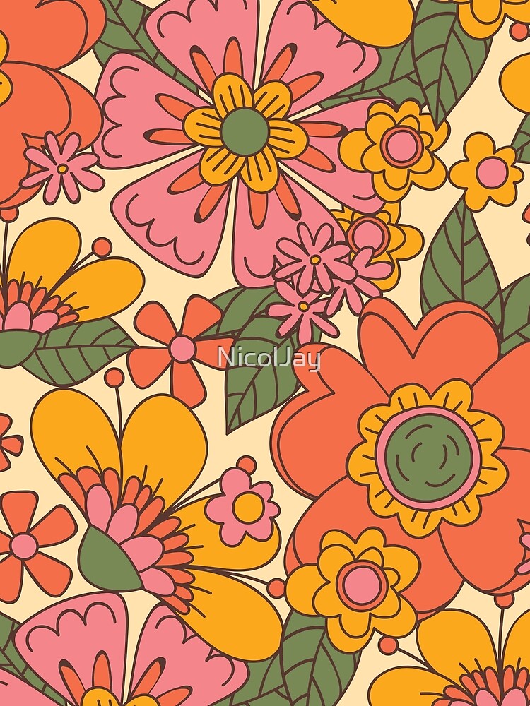 Groovy Retro Floral Pattern by NicolJay