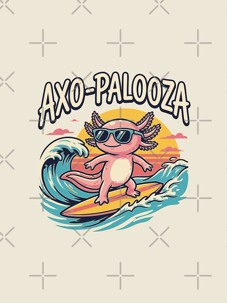 Funny cute Axolotl Axo-Palooza surfboard parody 90s Alternative music festival, Beige - HD ONLINE STORE by bard-art