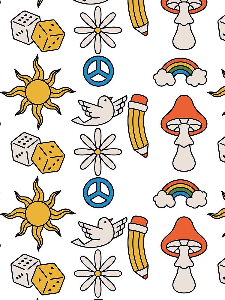 Retro Hippie Decorations and Funky Flowers Pattern by maniac3000