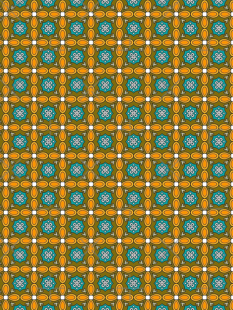 Psychedelic Geometric Print with Retro Color Palette - Green, Blue, Yellow, Orange by thecloudycorgi