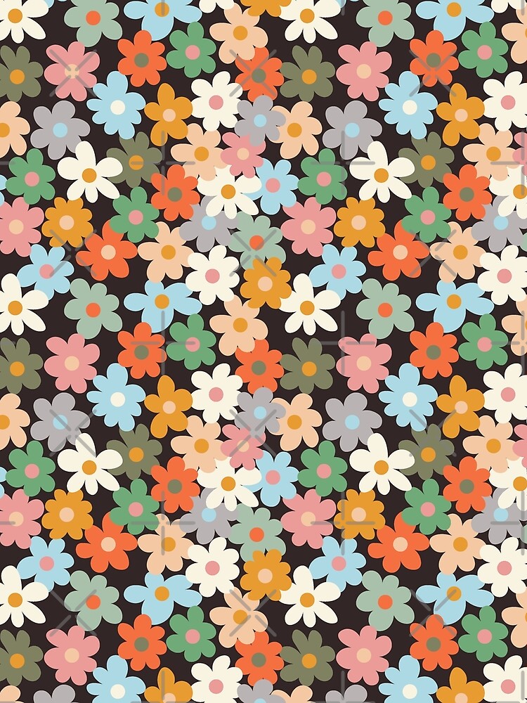 seamless pattern with simple flowers in retro colors by iceang shop