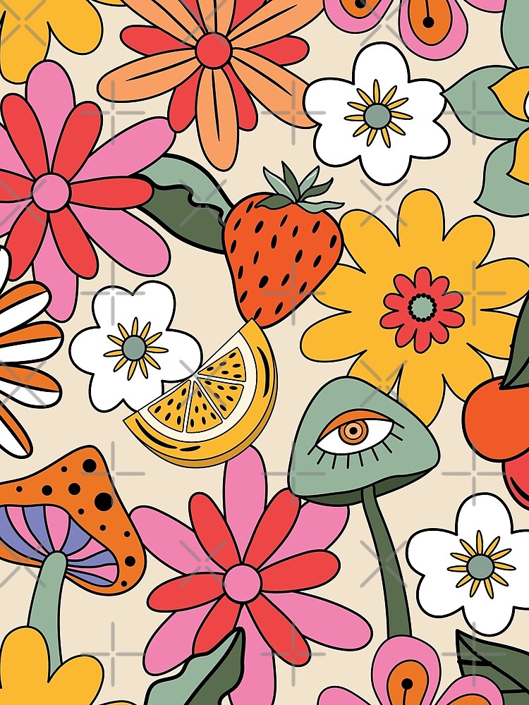 70's Retro Groovy Summer Nature Pattern by TeeBeesDesign