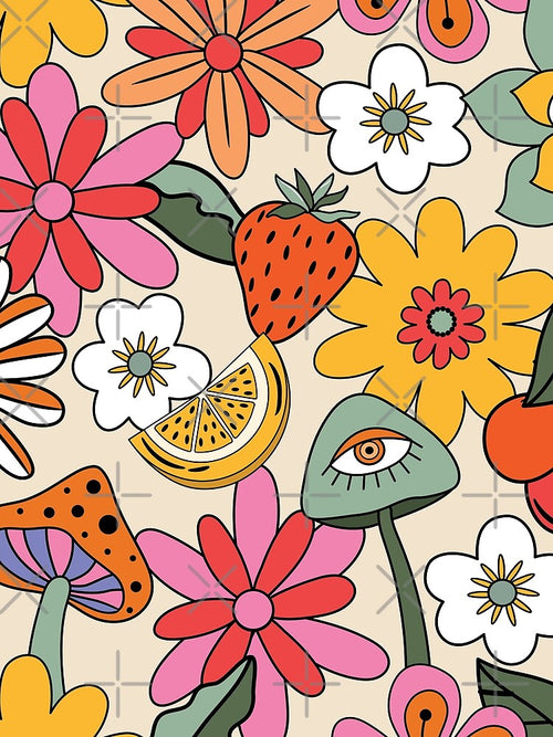 70's Retro Groovy Summer Nature Pattern by TeeBeesDesign