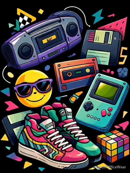 90s Aesthetic Retro Essentials – Nostalgic 90s Kid Gaming & Boombox Illustration by OutofOfficeWear