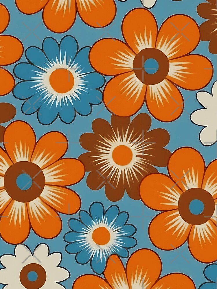 Groovy 70s Vintage Retro Floral, Flowers by saloui