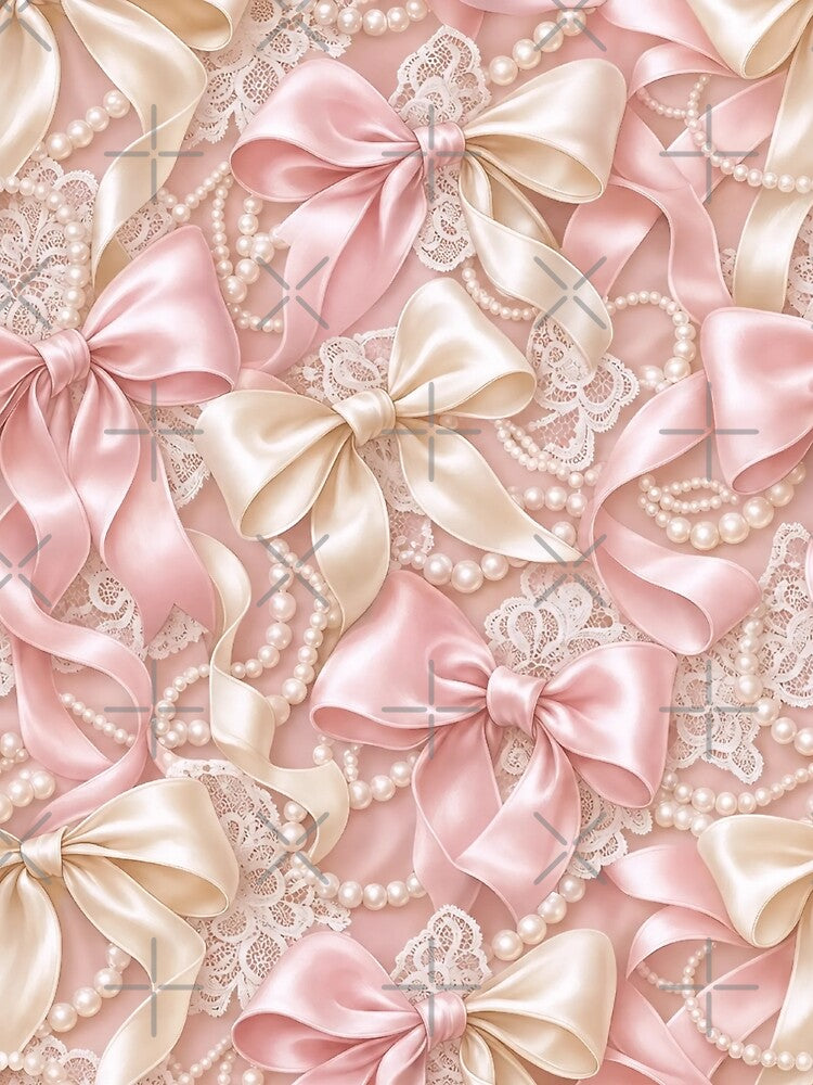 Satin Bows Ribbons And Pearls Coquette Seamless Pattern Blush Pink by StickyGuys