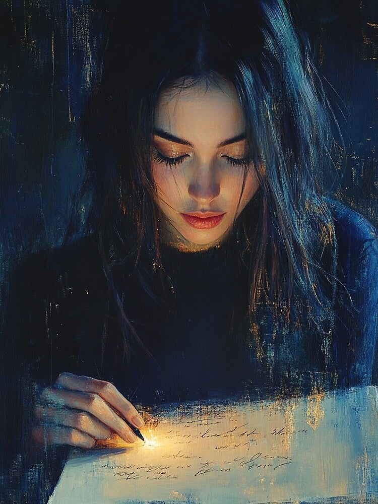 Girl Writing Light of Thoughts by AITuneSphere