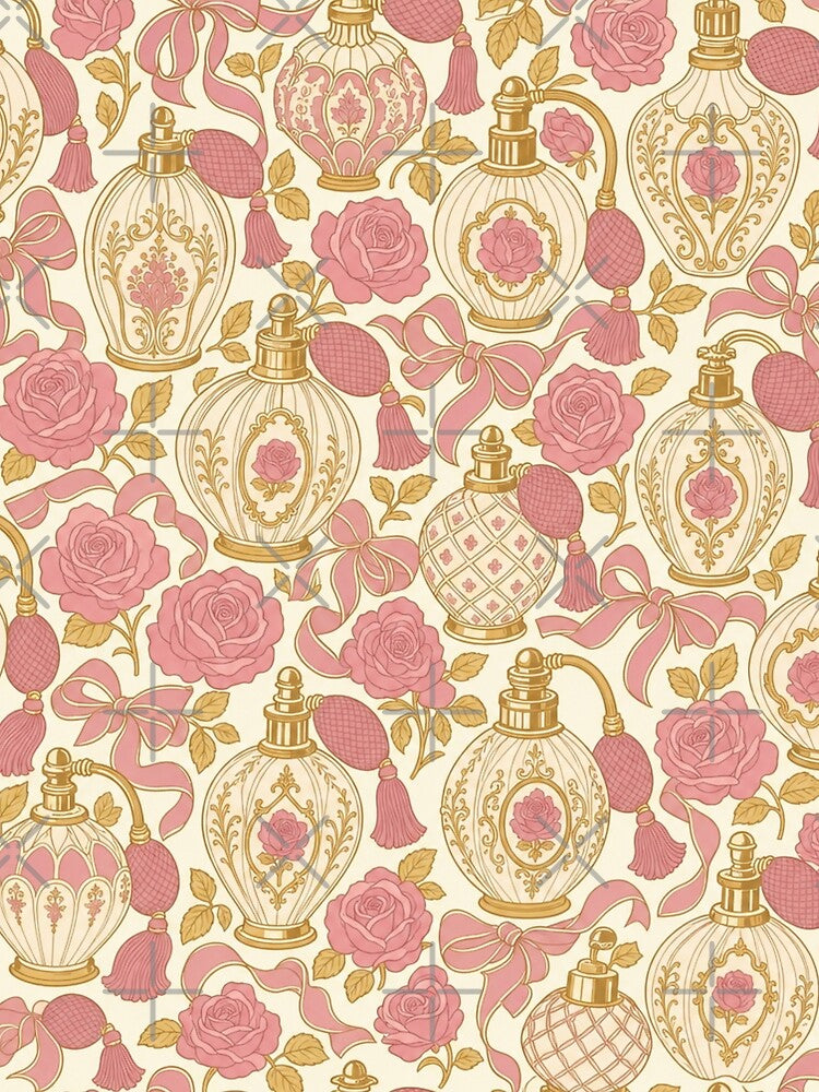 Vintage Perfume and Roses Seamless Pattern | Coquette Aesthetic Repeat Design by StickyGuys