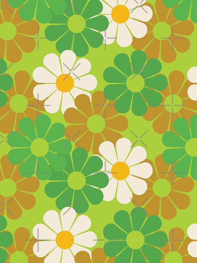 Large Scale 70s Retro Green Floral Spring Daisy Blooms Pattern by ClaudiaFlores
