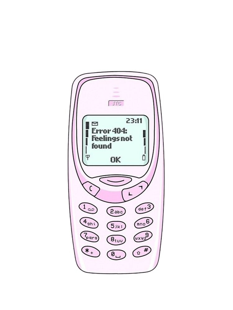 Vintage Pink Nokia 3310 Feelings Not Found – 90s Retro Tech Sticker by Mustangana