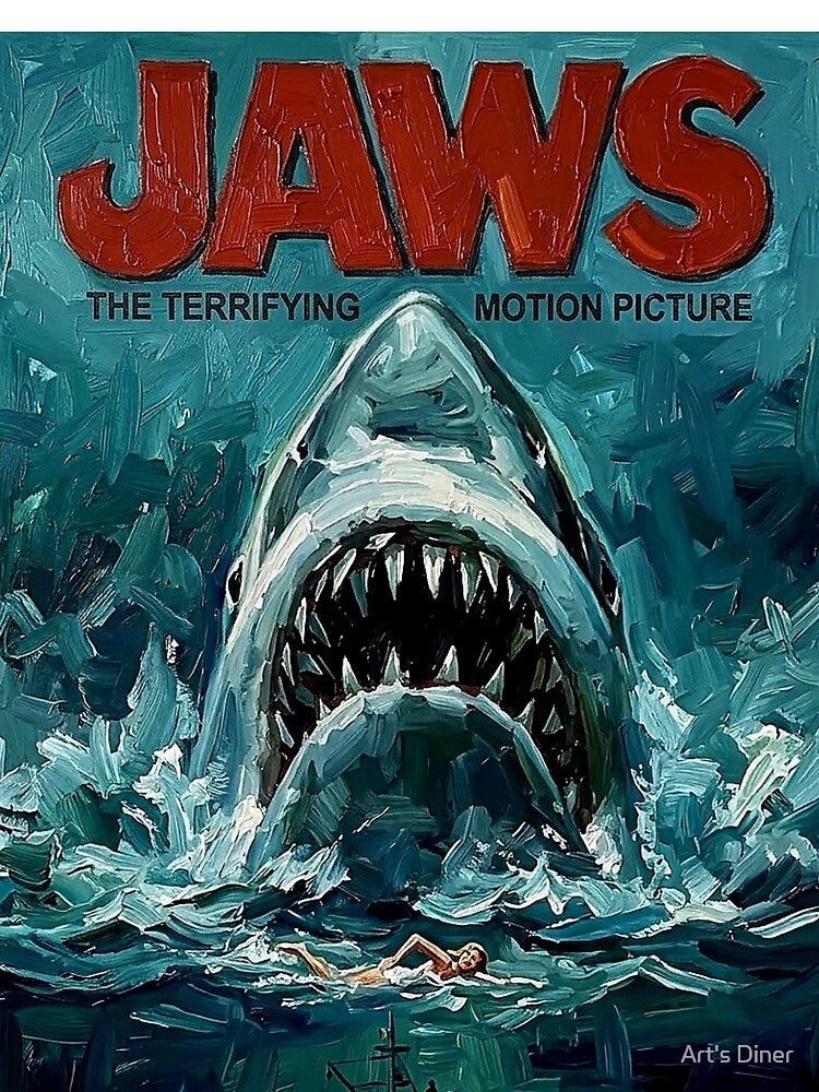 The Deep Blue: Jaws Great White Impasto Movie Poster Tribute by Art's Diner