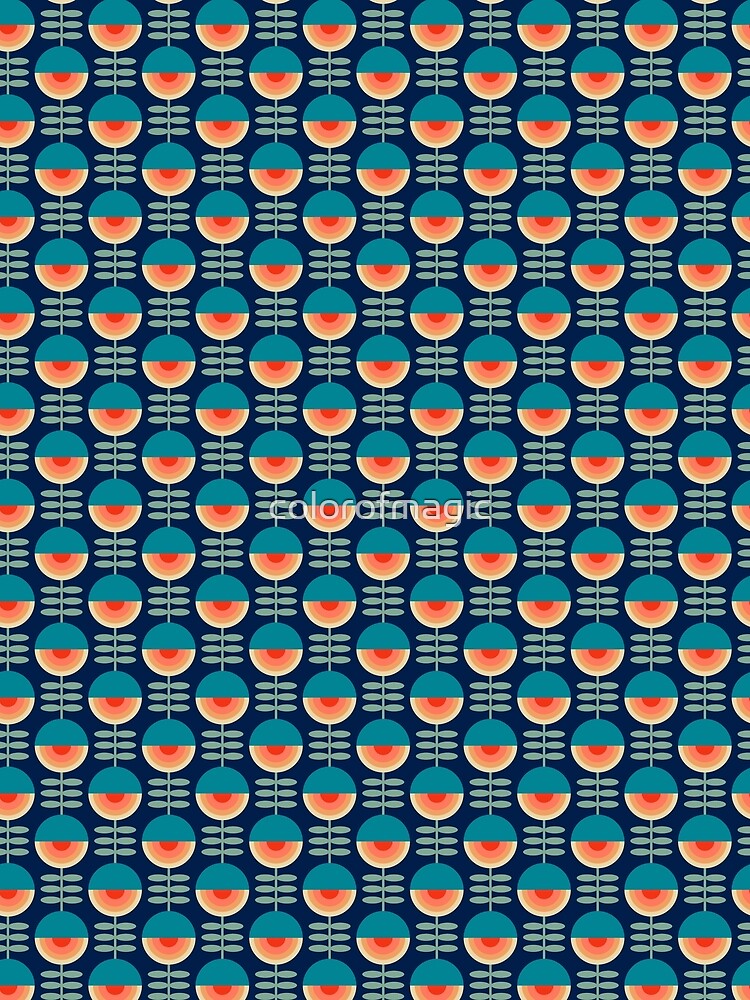 Lazy retro flowers on dark blue by colorofmagic