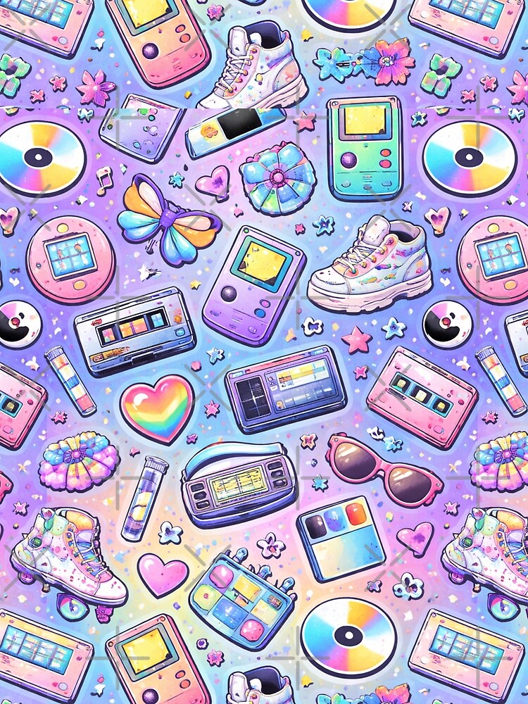 90s Retro Nostalgia Pattern AI – Pastel Y2K Icons Seamless Design by Cleora Art