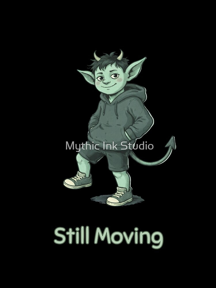 Still Moving Imp Shirt – Minimal Funny Casual Vintage Style Graphic Tee by Mythic Ink Studio