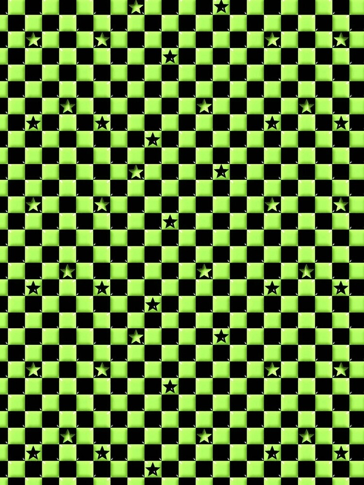Y2K Scene Green Checker Stars – Emo Skater Punk Pattern by bunnyreeaa