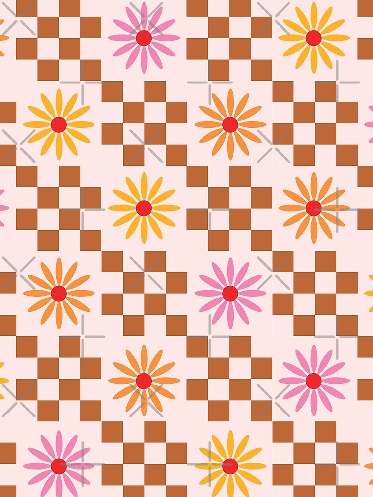 Retro Daisy Checkerboard Pattern | Groovy 70s Floral Seamless Design | Cute Vintage Flower Aesthetic by RJACreative
