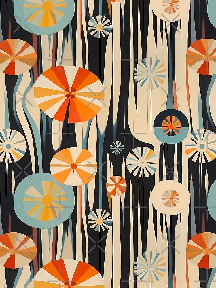 Midcentury Modern Retro Floral Abstract Pattern Warm Earth Tones by HastyHouse