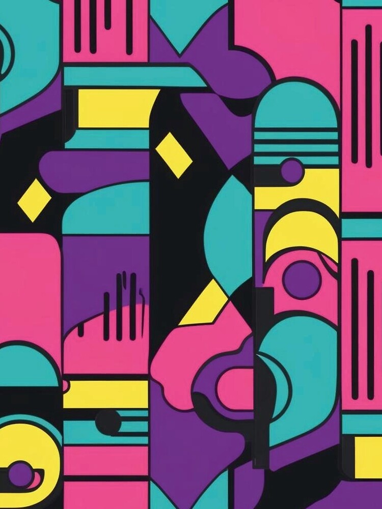90s Retro Geometric Pattern in Pink Teal Yellow by ArtDesignRemix