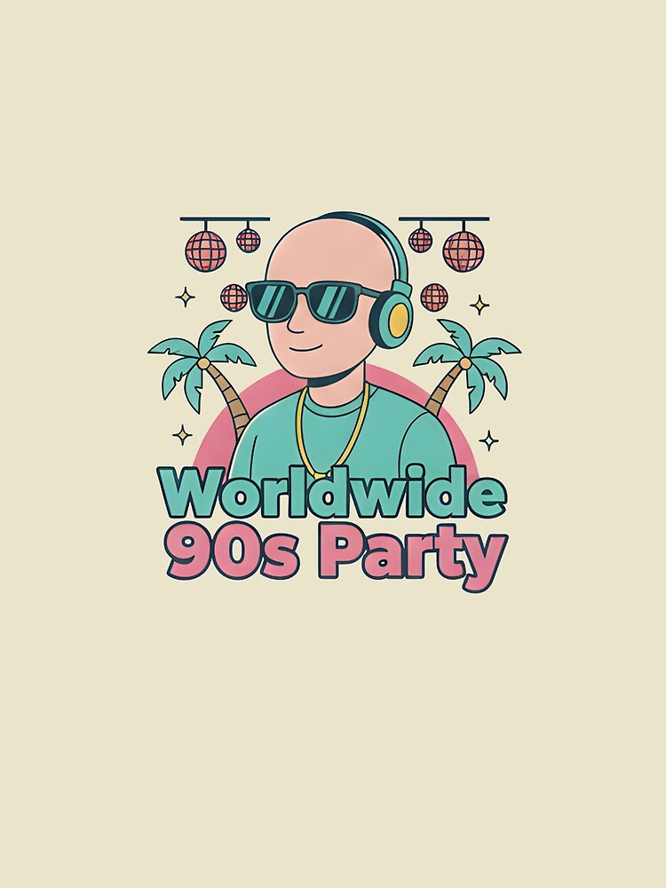Worldwide 90s Party T-Shirt – Retro DJ Vaporwave Aesthetic, Neon 90s Music Party Art by ZyxDes