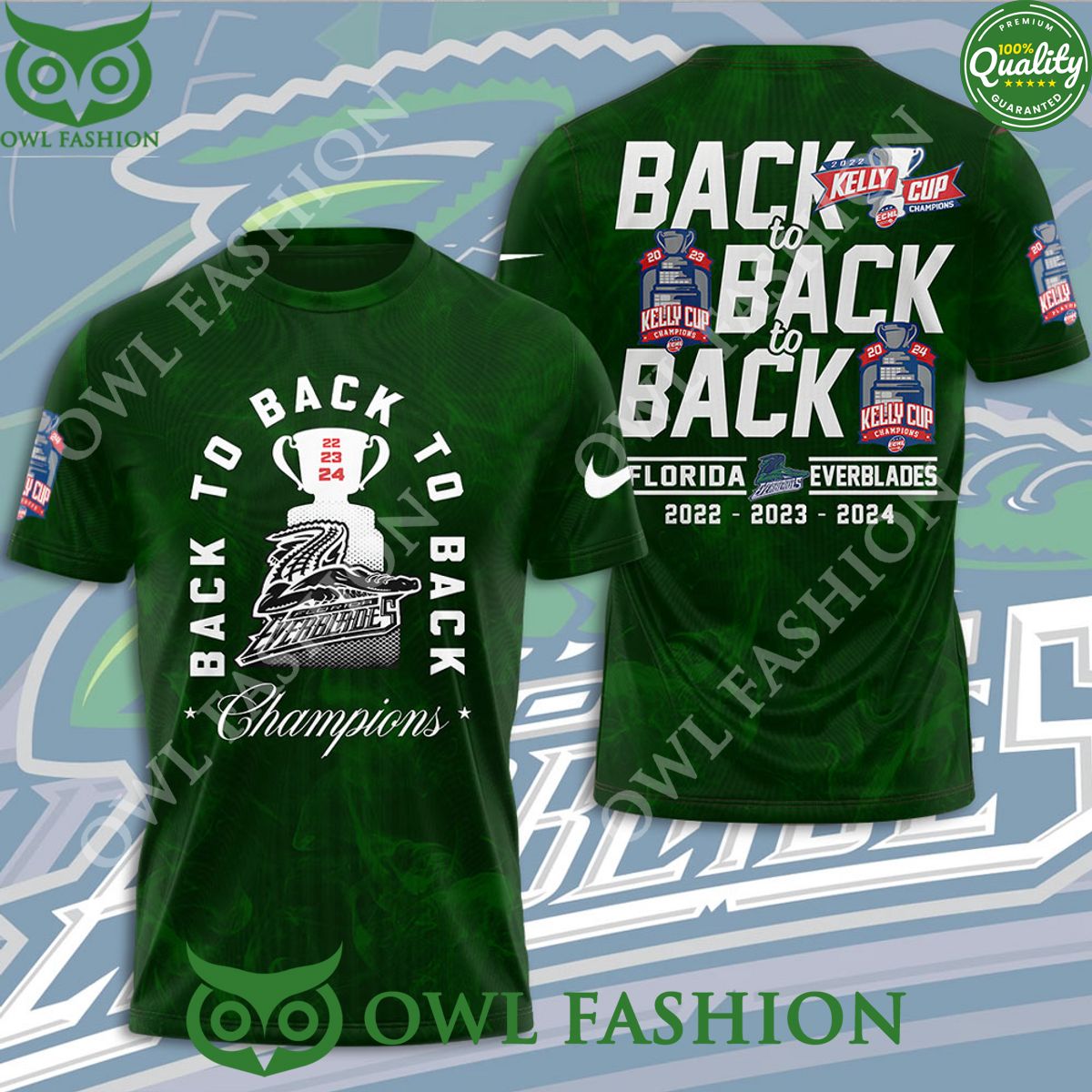 Florida Everblades Back to Back Champions NHL 3D Tshirt Hoodie