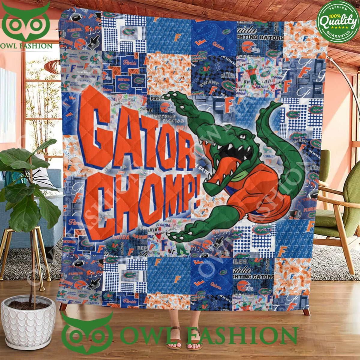 Florida Gators NCAA Gator Chomp Mascot Quilt Blanket