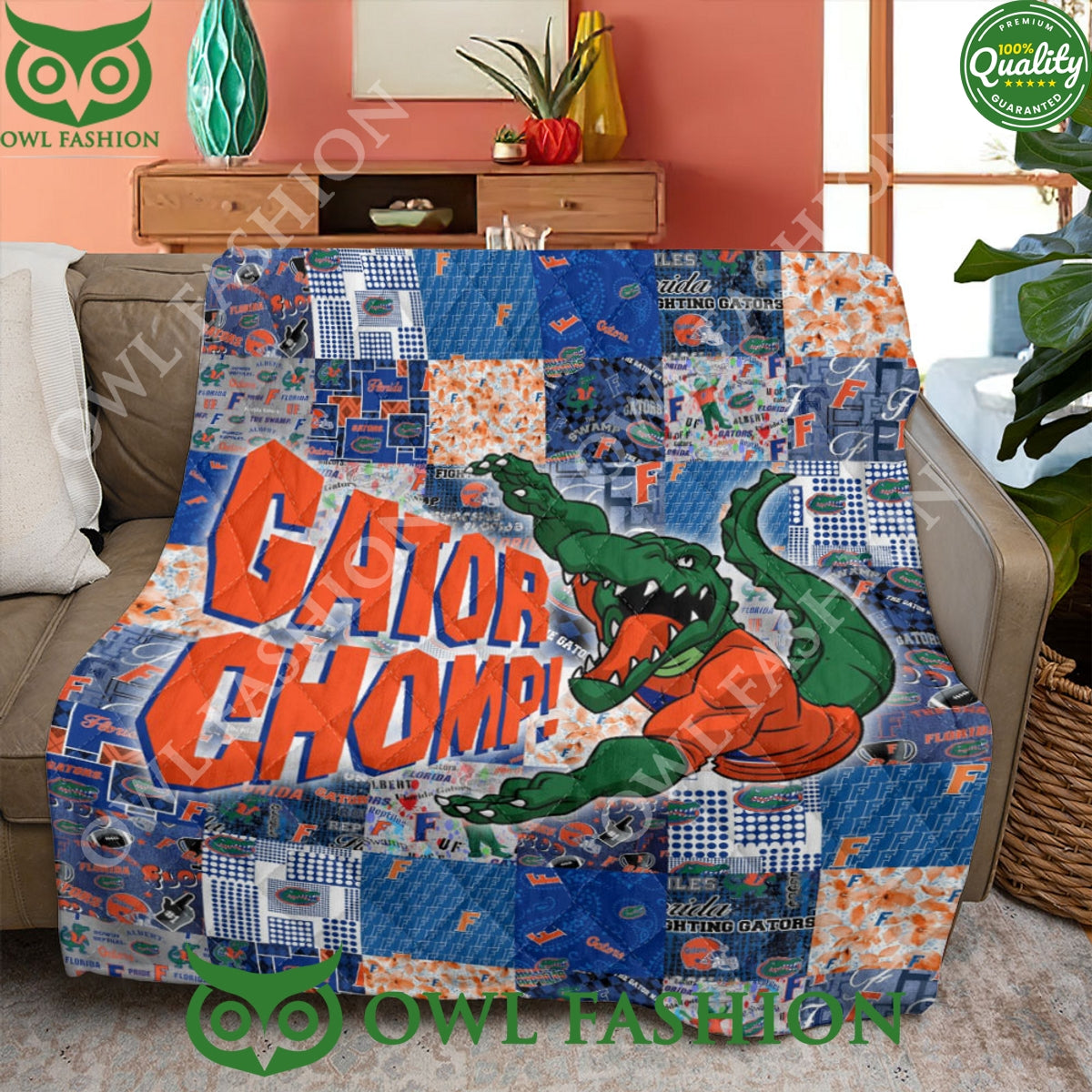 Florida Gators NCAA Gator Chomp Mascot Quilt Blanket